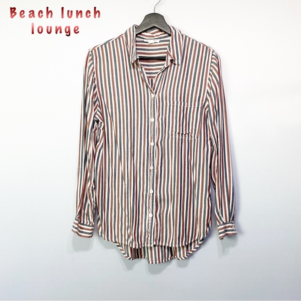 Beach Lunch Lounge Striped Button Up Woman’s M